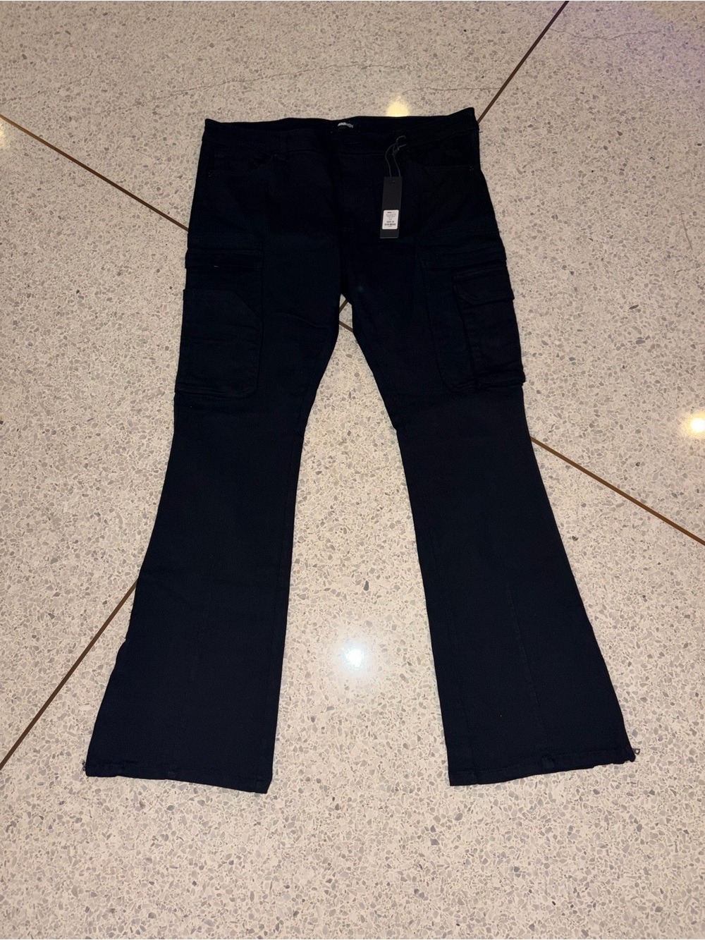 NOVA-MEN Black Cargo Flare Pants